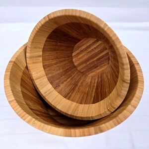 Island Bamboo Two Tone Nesting Bowls Set of 2 Natural Wood Salad Serving Bowls‎